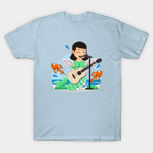 Mermaid cute singing playing guitar T-Shirt by Mako Design 